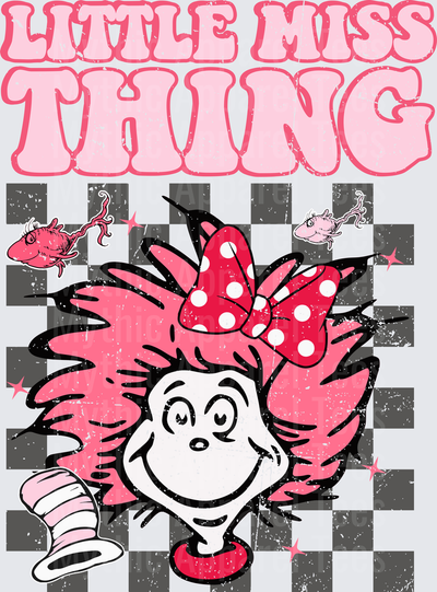 DR Seuss Little Miss Thing Pink Checkered Bow Design