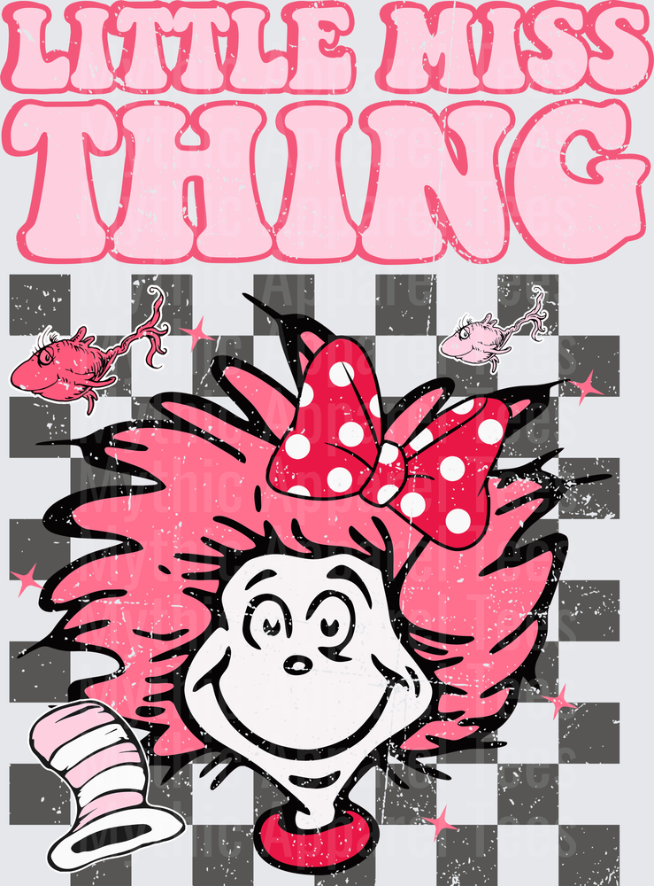 DR Seuss Little Miss Thing Pink Checkered Bow Design