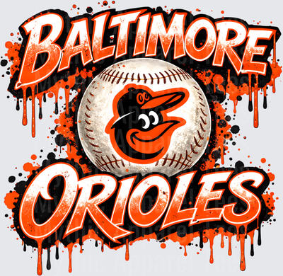 MLB Transfers Baltimore Orioles Graffiti Style Baseball Design with Paint Drips