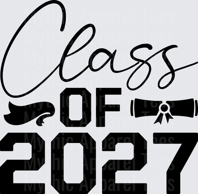 Class of 2027 Graduation Script Lettering with Diploma and Cap Tassel