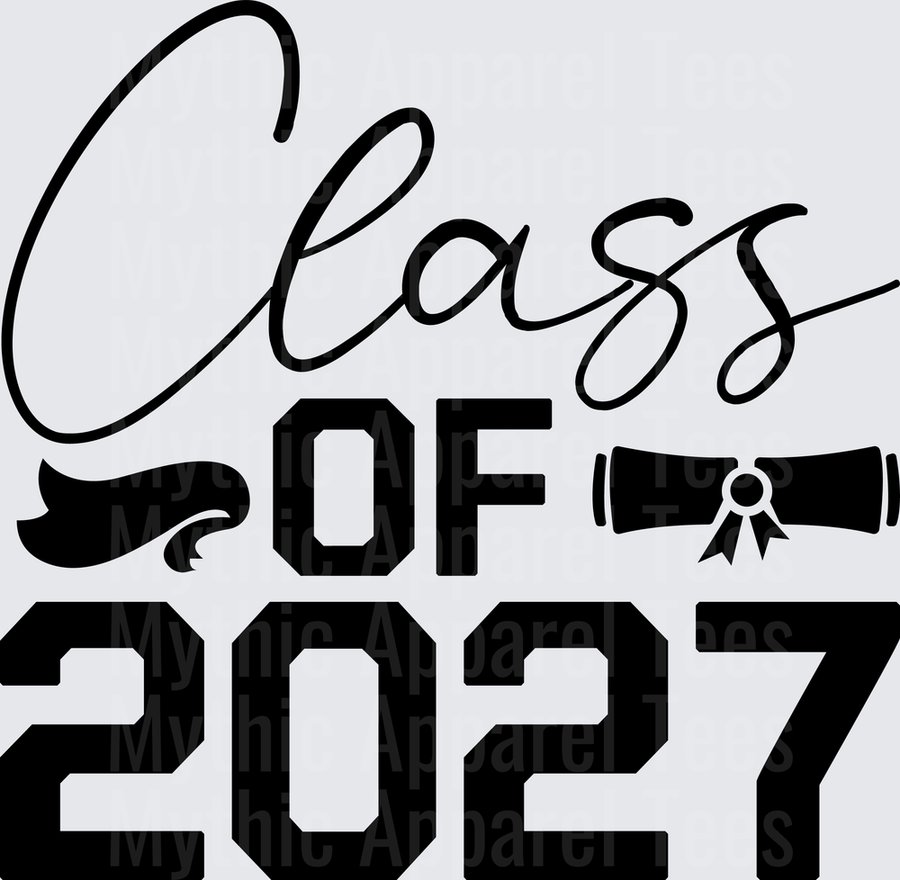 Class of 2027 Graduation Script Lettering with Diploma and Cap Tassel
