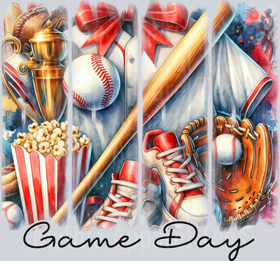 Game Day Baseball Brushstroke bat and ball and bow patriotic looking DTF Baseball Transfers