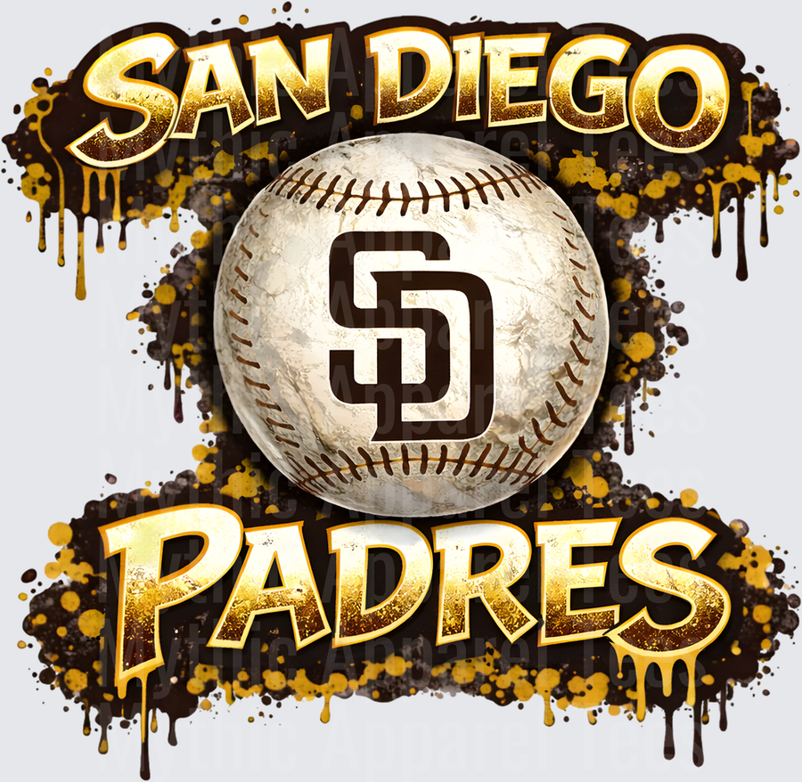 MLB Transfers San Diego Padres Baseball with Grunge Paint Splatter Effect
