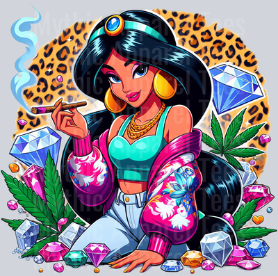 Jasmine 6 Cheeta Print Jewels Smoking Weed DTF Weed Transfers