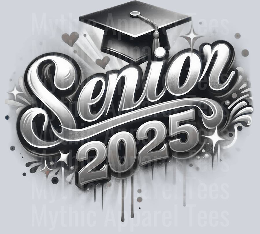0017 Senior 2025 Airbrushed Gray and Gray DTF 2025 Senior Graduation Transfers
