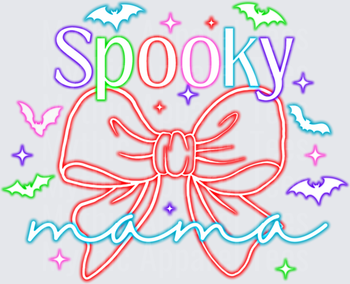 Halloween Spooky Mama Neon Coquette Bow Bats Sparkles