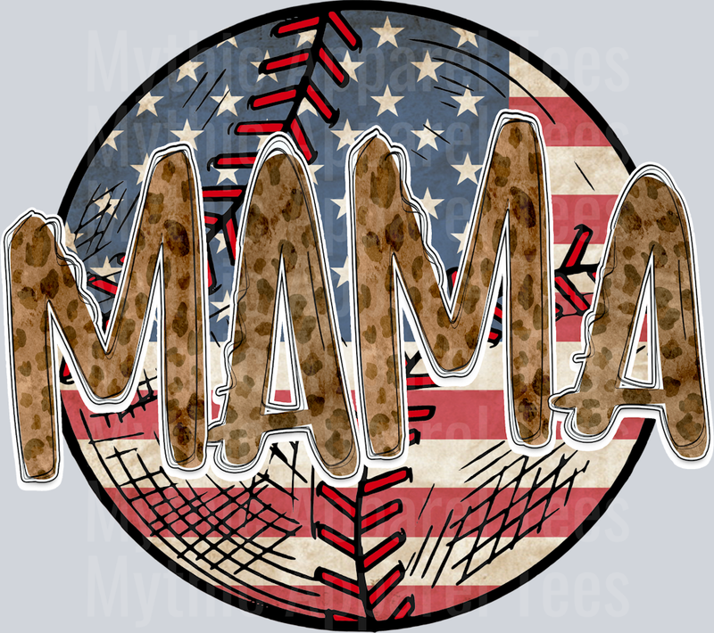 Baseball Mama Flag usa flag with rustic style retro baseball DTF Baseball Transfers