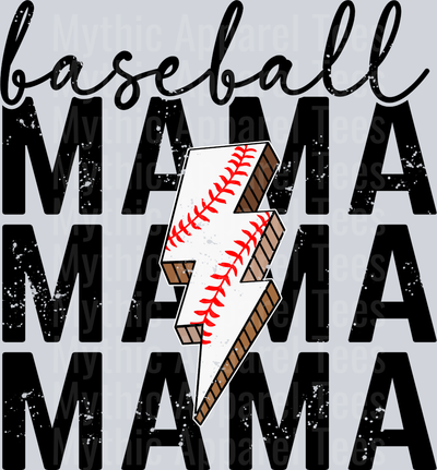 baseball Mama Baseball pattern Red stitches lightning bolt DTF Baseball Transfers