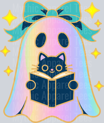 Halloween Iridescent Ghost Book Cat PNG_processed
