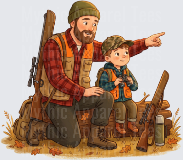 Father and Son Deer Hunting Trip Autumn Scene