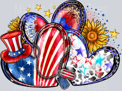 Love America hearts and flowers 2 4th of july DTF Patriotic Transfers