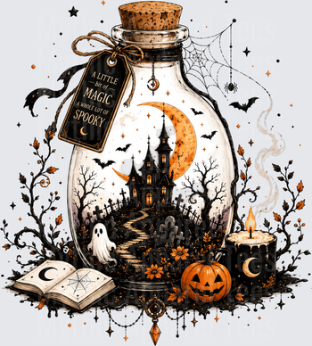 Halloween A Little Bit of Magic Spooky Haunted Bottle Scene