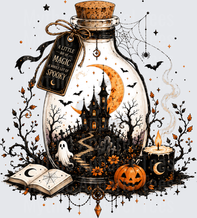 Halloween A Little Bit of Magic Spooky Haunted Bottle Scene