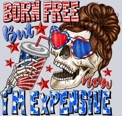 Born Free But Now im expensive Skull 4th of july DTF Patriotic Transfers