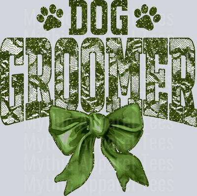 Olive Green Lace Dog Groomer St Patrick's Day College Font Floral and shamrock pattern