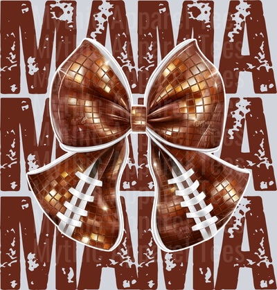 mama football brown leather bow with white stitches DTF Football Transfers