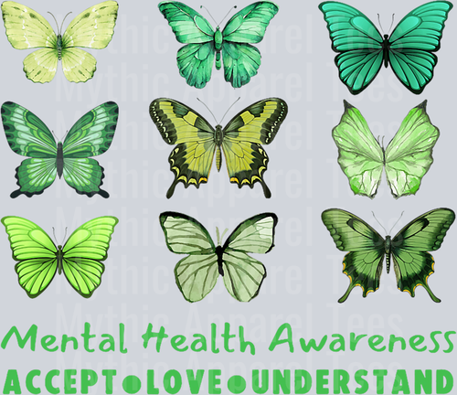 Green Butterflies Accept Love Understand DTF Mental Health Awareness Transfers