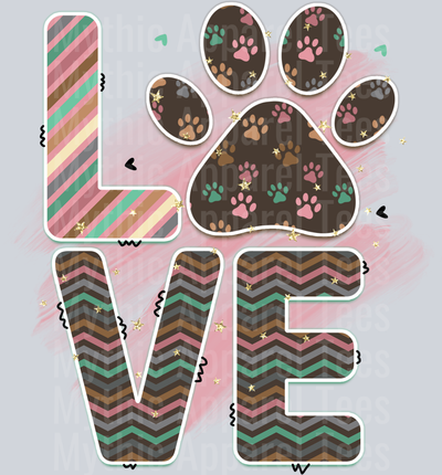 Love Paw print pink and wave style design DTF Dog Transfers