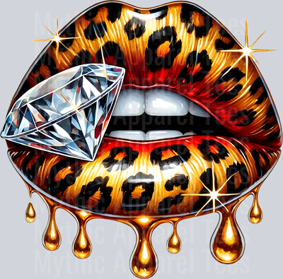 Gold Leopard Diamond Lips (12) DTF Glam Transfers