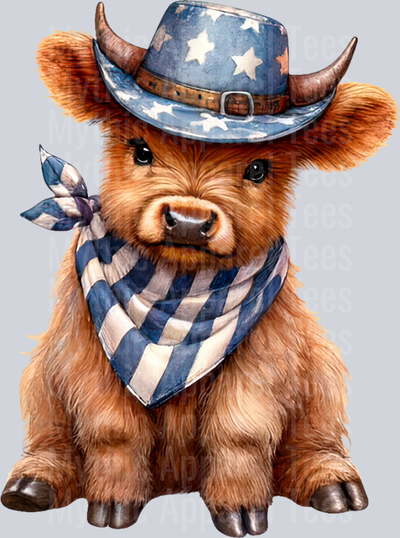 Watercolor Patriotic Highland Cow 17 DTF Patriotic Highland Cow Transfers