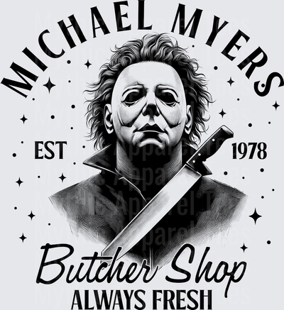 Michael Myers Butcher Shop Est 1978 Always Fresh Halloween Horror Vintage Badge Design with Cleaver