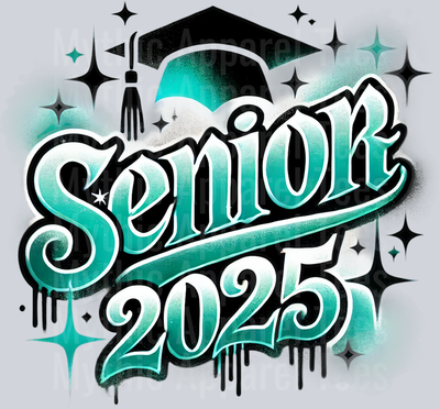 006 Senior Airbrushed Teal DTF 2025 Senior Graduation Transfers