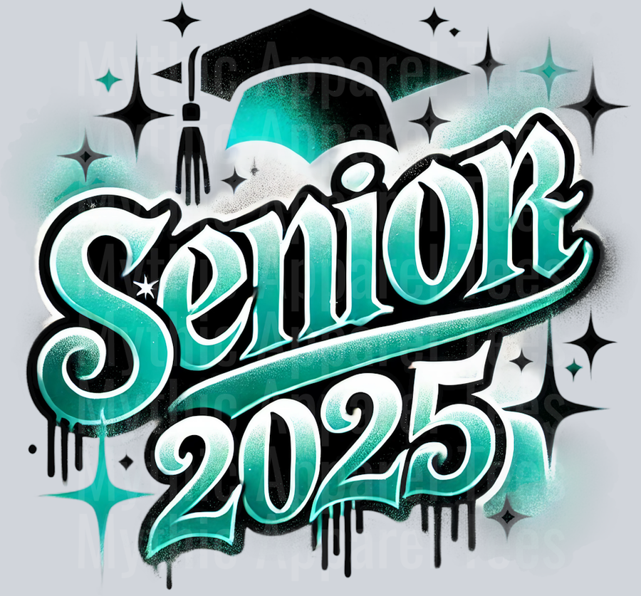 006 Senior Airbrushed Teal DTF 2025 Senior Graduation Transfers