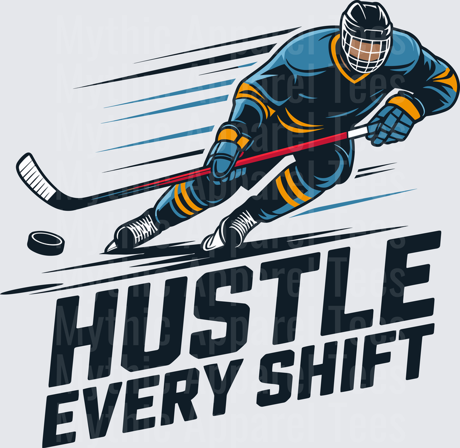 Ice Hockey Player Hustling with Puck Hustle Every Shift