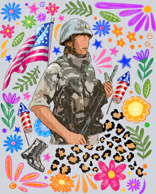Mlitary Soldier USA Soldier Red White and Blue Patriotic DTF 4th of July Transfers