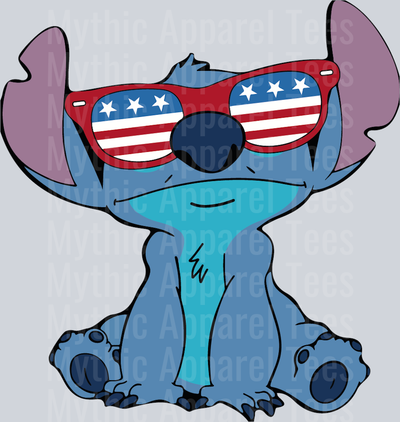 stitch  4 Glasses serious Look DTF Patriotic Disney Transfers