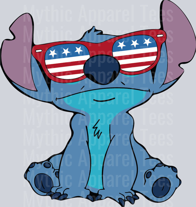 stitch  4 Glasses serious Look DTF Patriotic Disney Transfers