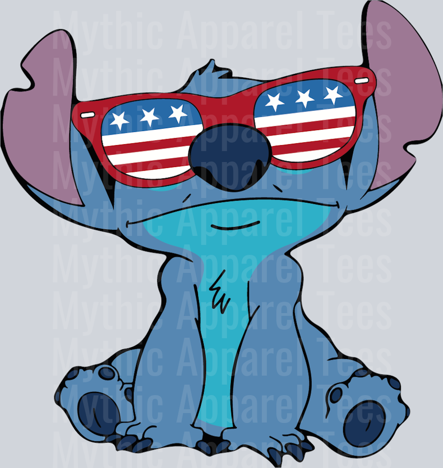 stitch  4 Glasses serious Look DTF Patriotic Disney Transfers