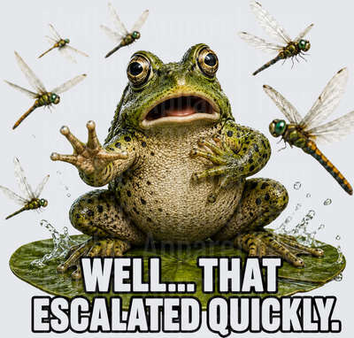 Funny Frog Surrounded by Dragonflies on Lily Pad Well That Escalated Quickly Meme