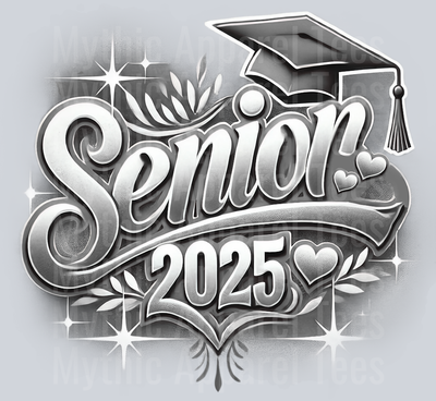 005 Senior 2025 Airbrushed Gray DTF 2025 Senior Graduation Transfers