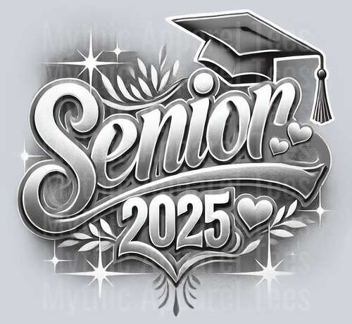 005 Senior 2025 Airbrushed Gray DTF 2025 Senior Graduation Transfers