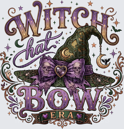 Witch Hat Bow Era Halloween Skull Bow Lace Witch Hat Crescent Moon Spooky Coquette Gothic Typography Design