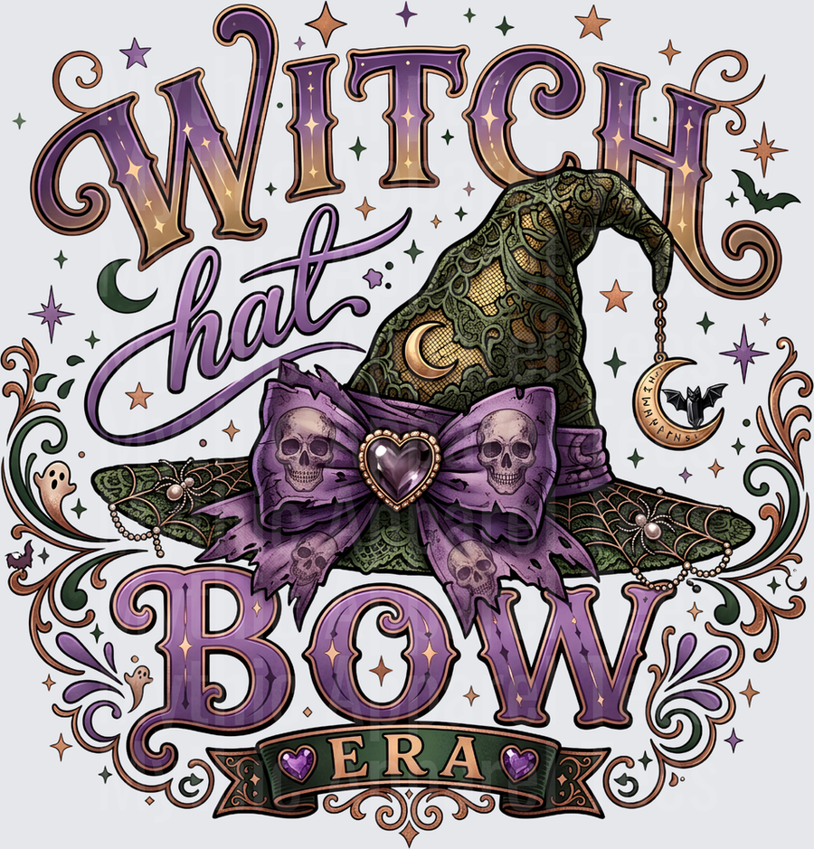 Witch Hat Bow Era Halloween Skull Bow Lace Witch Hat Crescent Moon Spooky Coquette Gothic Typography Design