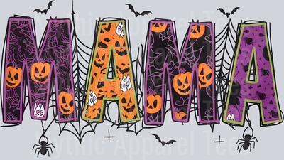 mama halloween pumpkins and bats purple and orange DTF Halloween Transfers
