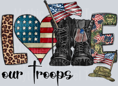 Love Our Troops Boots and camo 4th of July DTF Patriotic Transfers