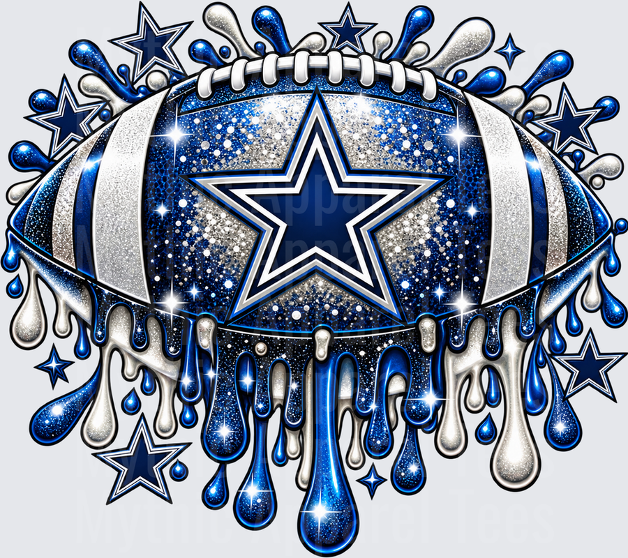 Football Dallas Cowboys Glitter Drip Blue Silver Star Splatter Design