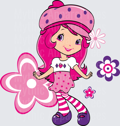 Strawberry Shortcake Girl with Pink Flowers and Polka Dots