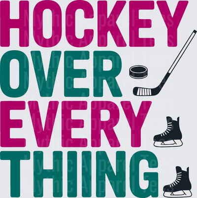 Ice Hockey Over Everything Stick Puck and Skates Design