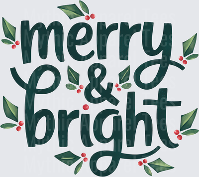 Merry & Bright Dark Teal Hand Lettered Christmas Holly Berry Botanical Design