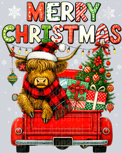 Womens Merry Christmas Scottish Highland Cow Xmas Farm Animal V-Neck T-Shirt