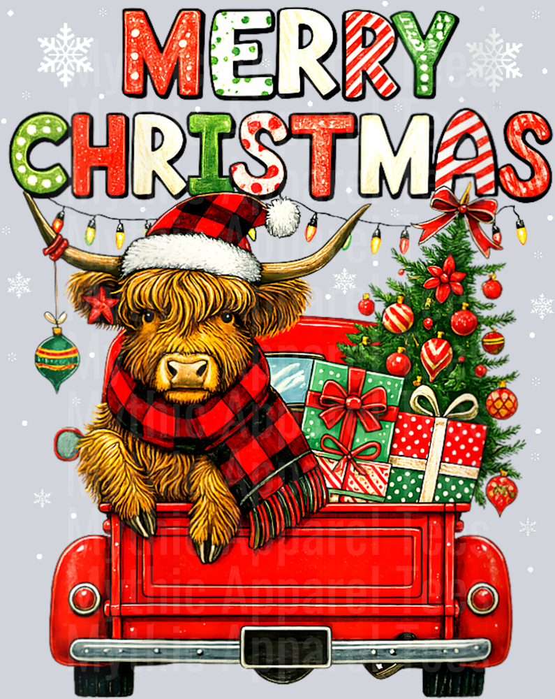 Womens Merry Christmas Scottish Highland Cow Xmas Farm Animal V-Neck T-Shirt