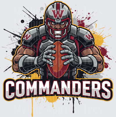 Washington Commanders Fierce Football Player Holding Ball Paint Splatter Graphic