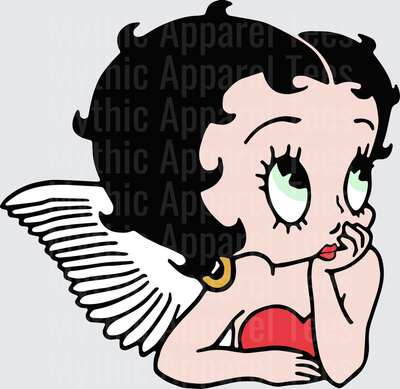 Betty Boop Angel Wings Resting Chin Dreamy Expression Red Dress Gold Earring