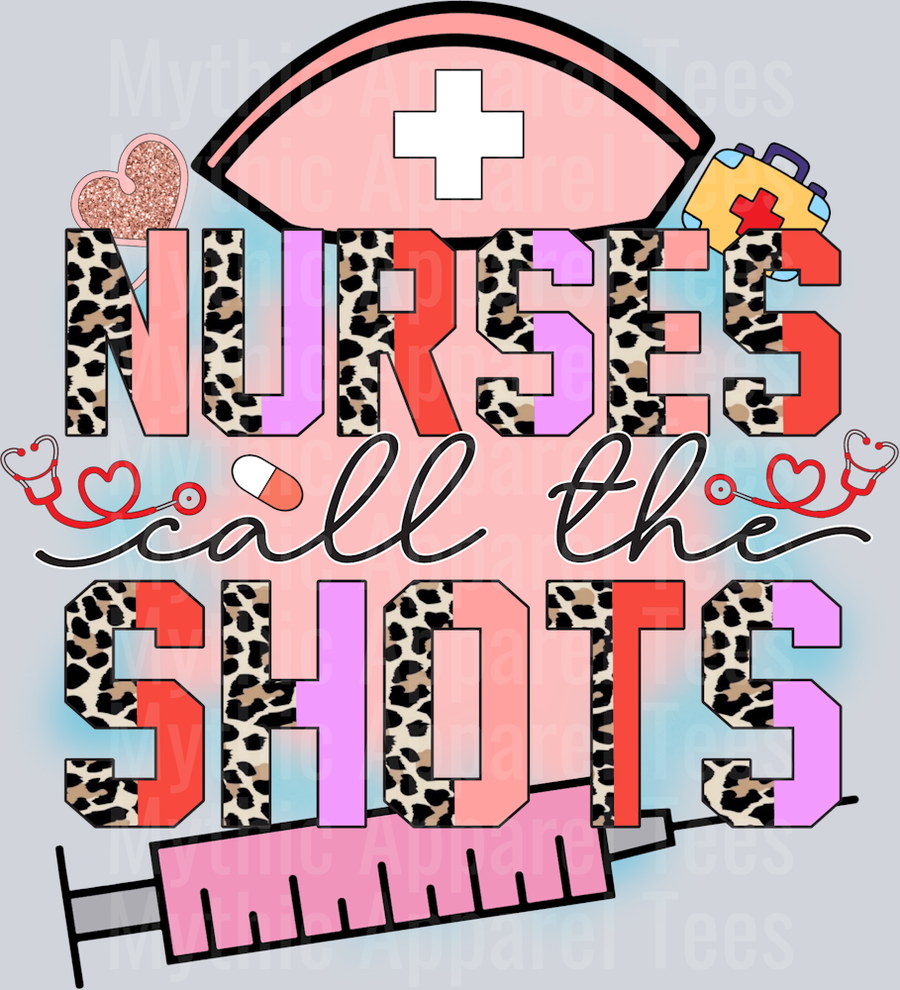 Nurse Call the shots bold letters pink to blue gradient DTF Nurse Transfers