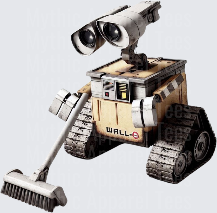WALL-E Robot Holding Broom Sweeping Pixar Character Full Color Detailed Illustration