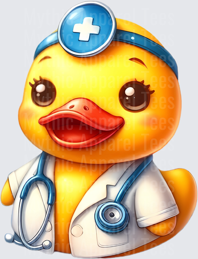 Rubber Duck in Uniform Doctor Coat with Stethoscope and Medical Headband